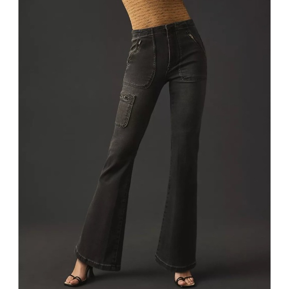 Pilcro The Demilune Boot Jeans 25 Tall Charcoal Grey Cargo Zipper Pocket Womens